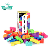 Colorful building block toys with a box labeled 'BUILDZI' on a white background.