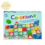 Colorama children's board game box on a white background, with a gold 'New Version' seal in the top-left corner. The box features a light blue background, colorful game board graphics, and the prominent 'Colorama' title.