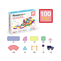 Picasso Tiles 100Pc Magnetic Race Track with LED Cars