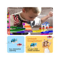 Picasso Tiles 100Pc Magnetic Race Track with LED Cars