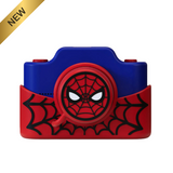 Spider-Man themed camera lens protector with blue and red design on a white background